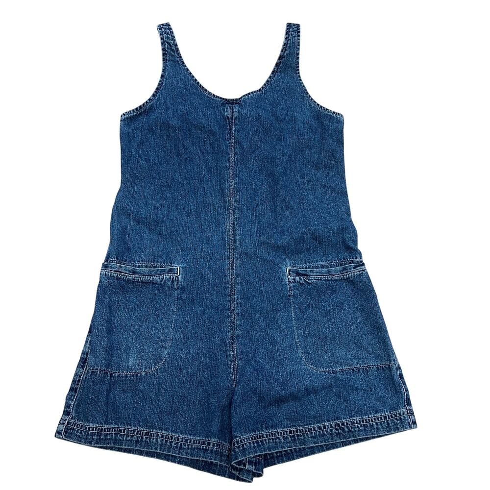 Vintage Esprit Womens Romper Denim Overalls Zip Scoop Neck Medium Wash size 3/4